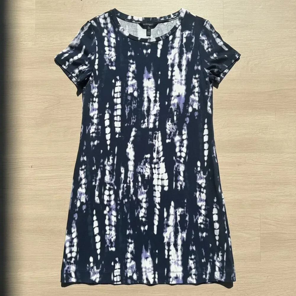 Ellen Tracy Women's Medium Abstract Print Shift Dress Blue Purple Short Sleeve